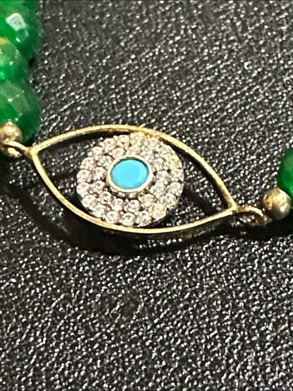 6mm Faceted Green Gemstone Evil Eye Protection Stretch Bracelet Gold-Tone